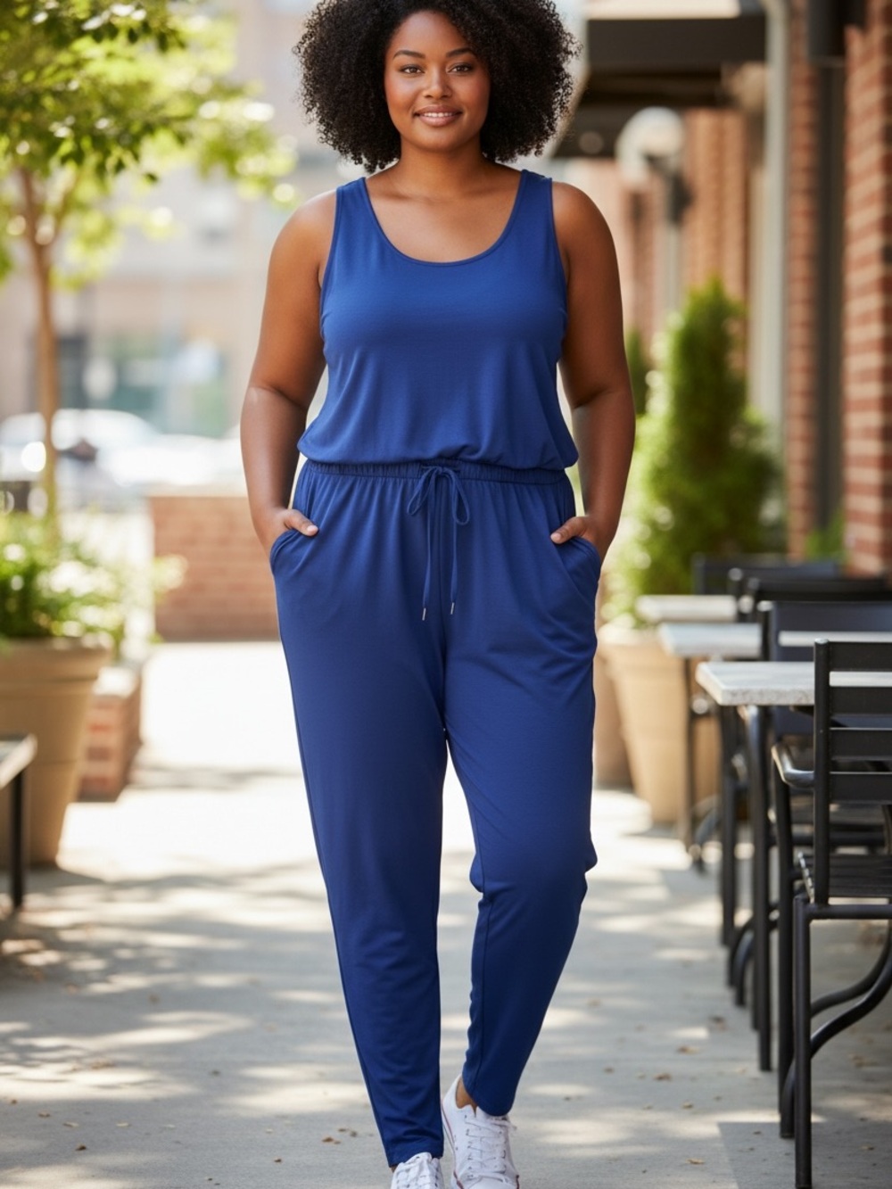 Columbia Anytime Tank Sleeveless Drawstring Lightweight Jumpsuit in Blue Size XL